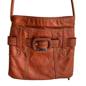 Tignanello Leather Crossbody Bag Small Orange Travel Purse Card Organizer EUC